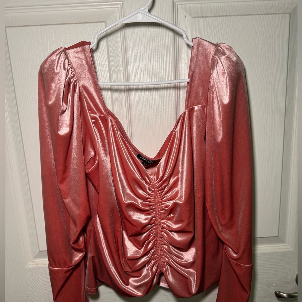 Express Shiny Pink Ruched Velvet Top